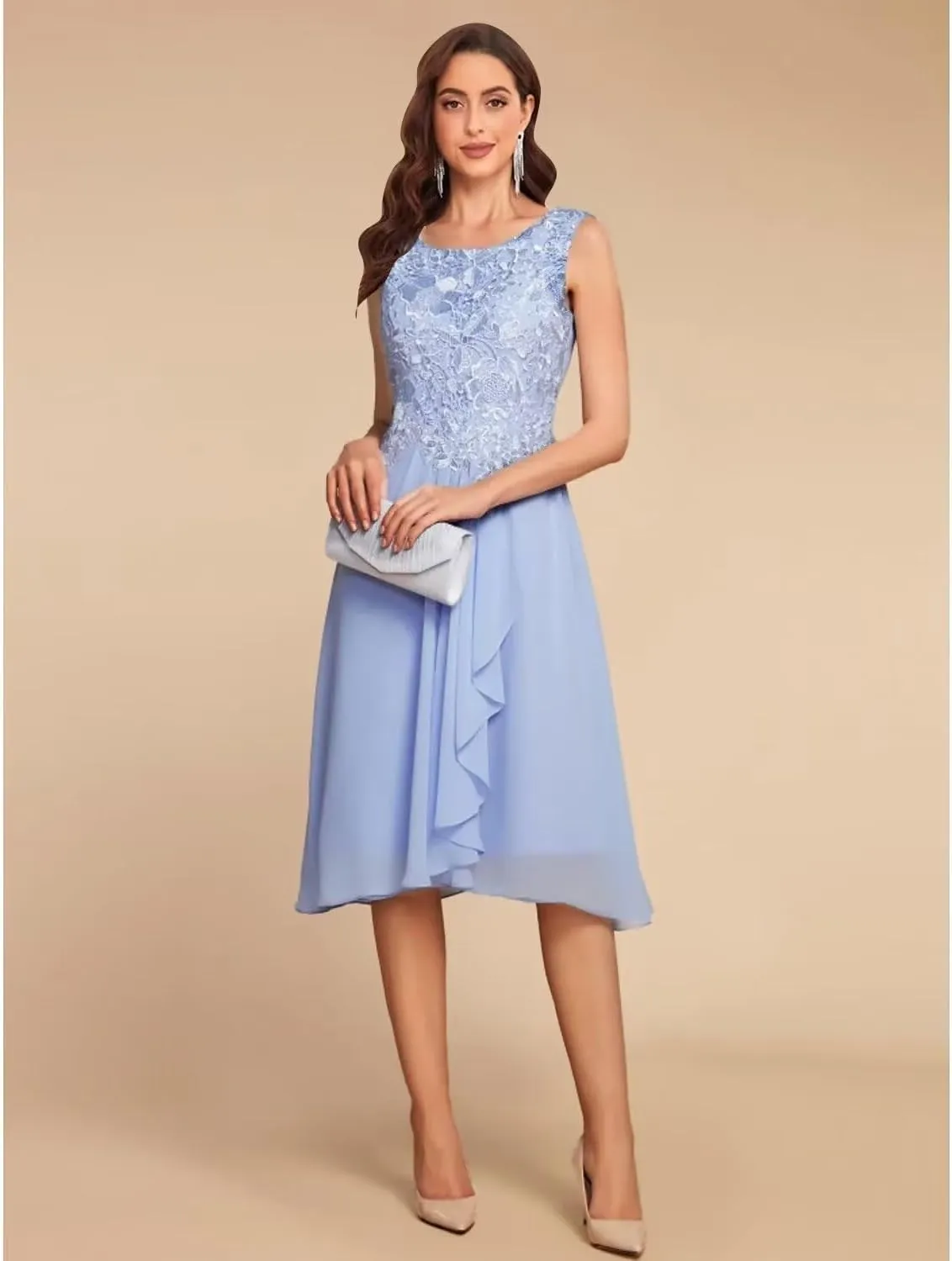 2 Piece Mother of The Bride Dresses for Wedding with Jacket Ruffle Formal Dress Chiffon Lace Appliques Evening Gown