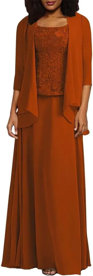 2 Pieces Mother of Bride Dresses with Jacket for Wedding Long Chiffon Formal Evening Gowns for Women PG029