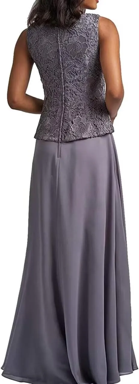 2 Pieces Mother of Bride Dresses with Jacket for Wedding Long Chiffon Formal Evening Gowns for Women PG029