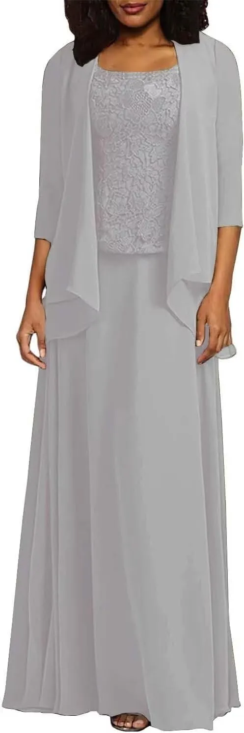 2 Pieces Mother of Bride Dresses with Jacket for Wedding Long Chiffon Formal Evening Gowns for Women PG029