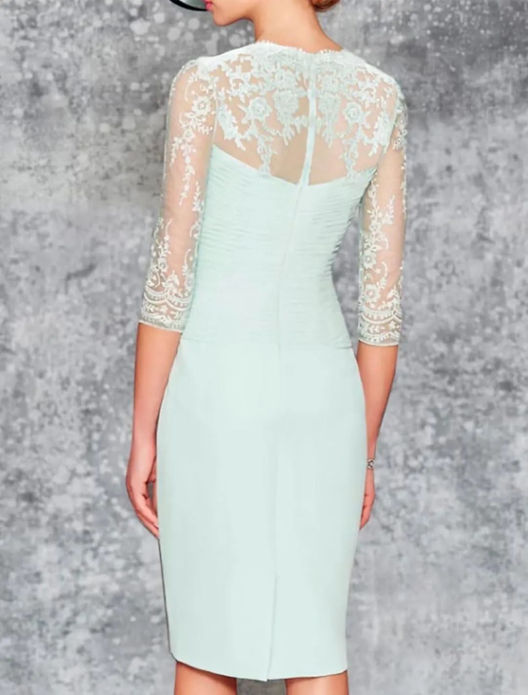 2 Pieces Mother of The Bride Dresses with Jacket 3/4 Sleeve Chiffon Lace Appliques Tea Length Formal Evening Gowns