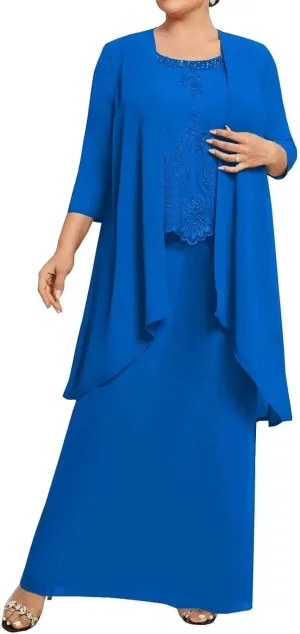 2 Pieces Mother of The Bride Dresses with Jacket for Wedding Plus Size Long Sleeve Formal Evening Gowns PG034