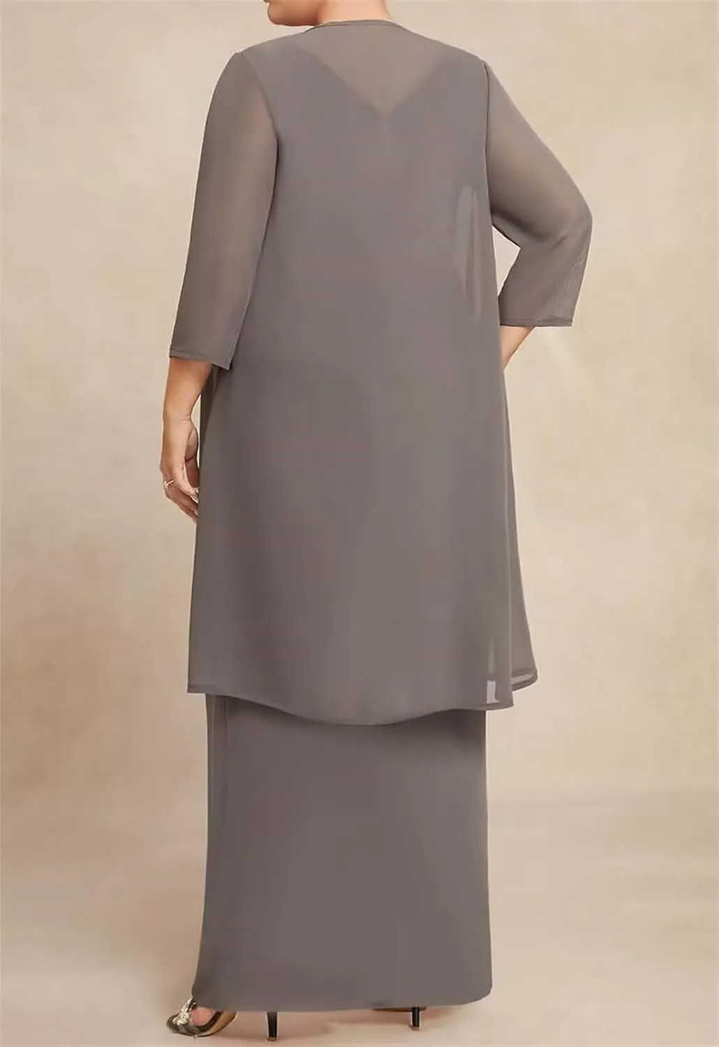 2 Pieces Mother of The Bride Dresses with Jacket for Wedding Plus Size Long Sleeve Formal Evening Gowns PG034