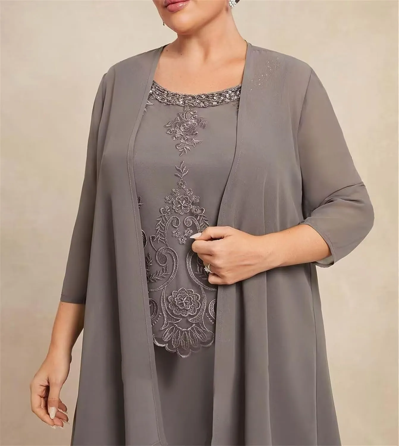2 Pieces Mother of The Bride Dresses with Jacket for Wedding Plus Size Long Sleeve Formal Evening Gowns PG034