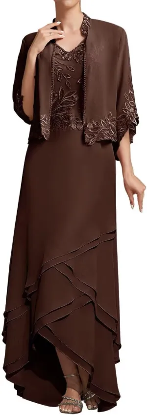 2 Pieces Mother of The Bride Dresses with Jacket V Neck Lace Mother of The Groom Dresses