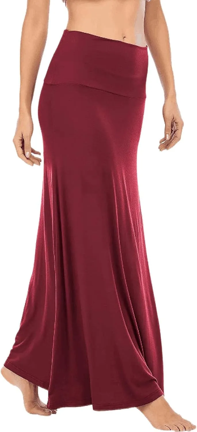 2024 Women's Skirts Women's Casual Ruched Stretchy High Waist A Line Skirt Flared Midi Skirt