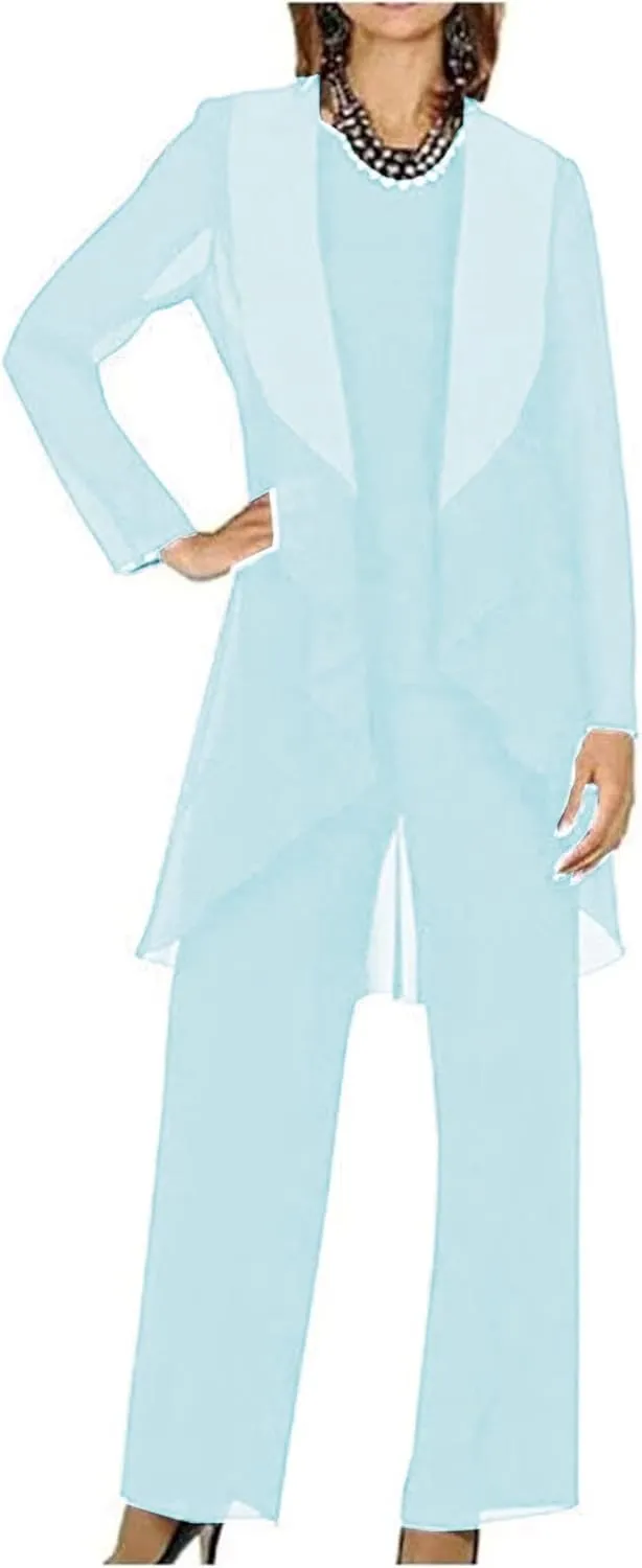 3 Pieces Mother of The Bride Pant Suits for Wedding Chiffon Formal Pant Suit for Women Dressy
