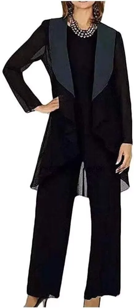3 Pieces Mother of The Bride Pant Suits for Wedding Chiffon Formal Pant Suit for Women Dressy