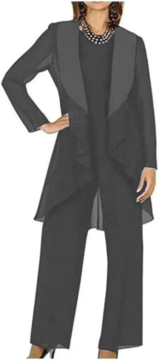 3 Pieces Mother of The Bride Pant Suits for Wedding Chiffon Formal Pant Suit for Women Dressy