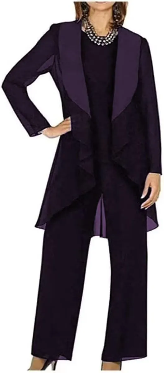 3 Pieces Mother of The Bride Pant Suits for Wedding Chiffon Formal Pant Suit for Women Dressy