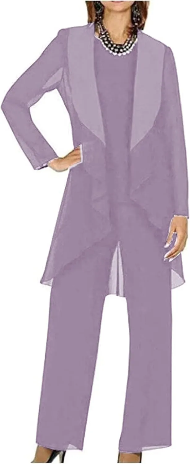 3 Pieces Mother of The Bride Pant Suits for Wedding Chiffon Formal Pant Suit for Women Dressy