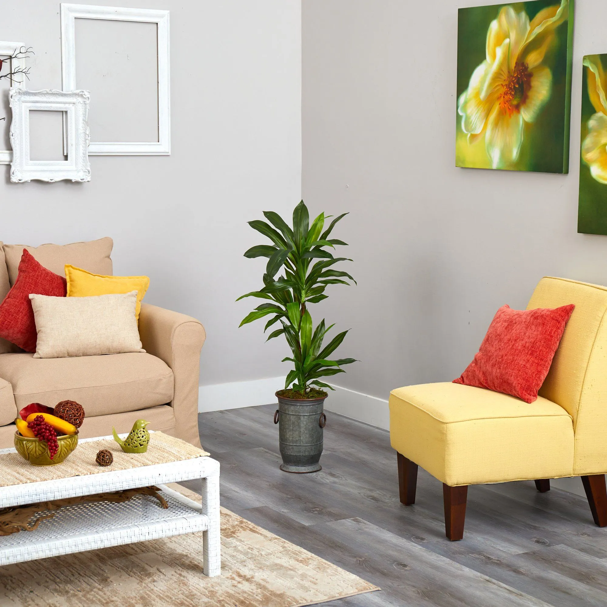40” Dracaena Artificial Plant in Vintage Metal Planter (Real Touch)