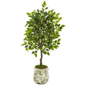 40” Mini Ficus Artificial Tree in Floral Planter