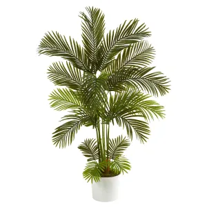 5.5' Areca Palm Artificial Tree in White Tin Planter