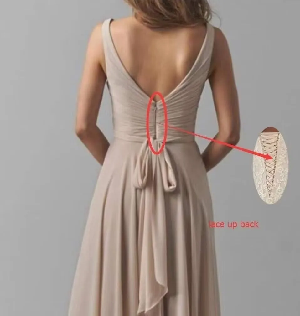A Line Pleated Chiffon Bridesmaid Dresses Straps for Women, V Neck Prom Dresses Sleeveless Long Evening Dresses