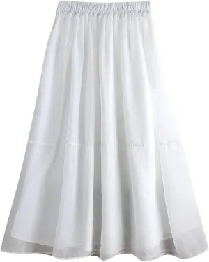 A Line Skirt Women Pleated Layered Skirts Casual Tulle Skirt Flowy Long Skirts High Waist Midi Skirt with Pockets