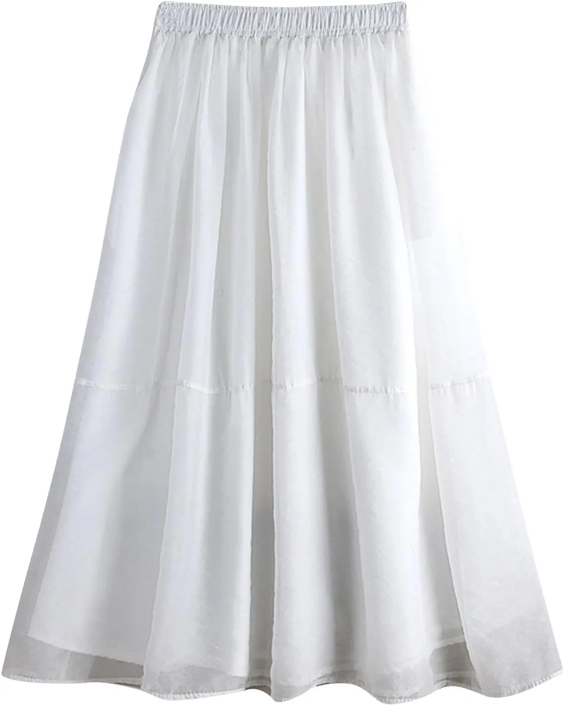 A Line Skirt Women Pleated Layered Skirts Casual Tulle Skirt Flowy Long Skirts High Waist Midi Skirt with Pockets