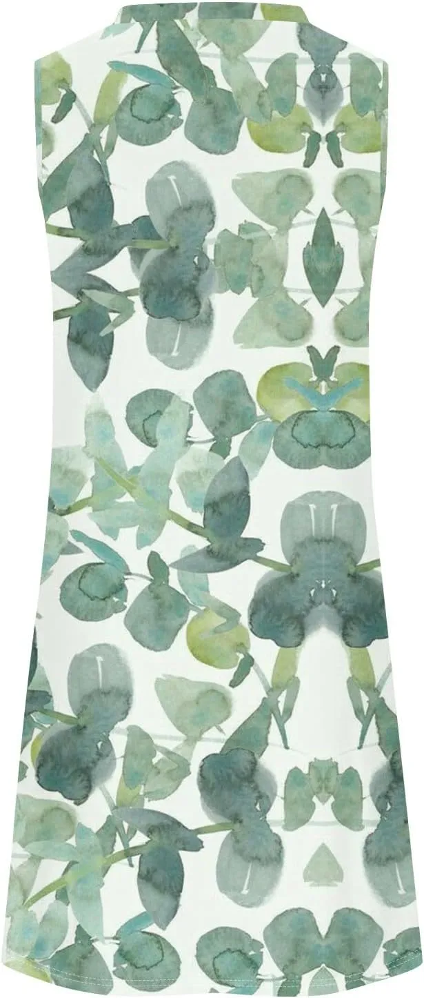 ADHOWBEW Summer Dresses for Women 2025 Casual Round Neck Plus Size Flowy Sexy Vacation Sleeveless Dresses