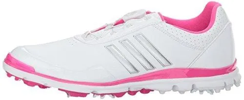 adidas Women's Adistar Lite BOA Golf Shoe, White/Silver Metallic/Shock Pink S, 8.5 M US
