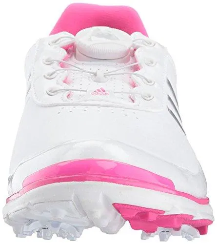 adidas Women's Adistar Lite BOA Golf Shoe, White/Silver Metallic/Shock Pink S, 8.5 M US