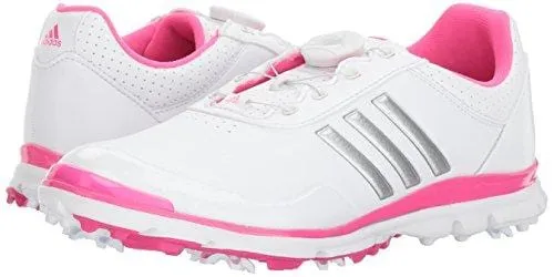 adidas Women's Adistar Lite BOA Golf Shoe, White/Silver Metallic/Shock Pink S, 8.5 M US