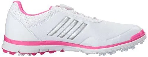 adidas Women's Adistar Lite BOA Golf Shoe, White/Silver Metallic/Shock Pink S, 8.5 M US
