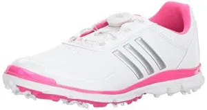 adidas Women's Adistar Lite BOA Golf Shoe, White/Silver Metallic/Shock Pink S, 8.5 M US