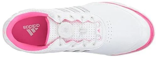 adidas Women's Adistar Lite BOA Golf Shoe, White/Silver Metallic/Shock Pink S, 8.5 M US