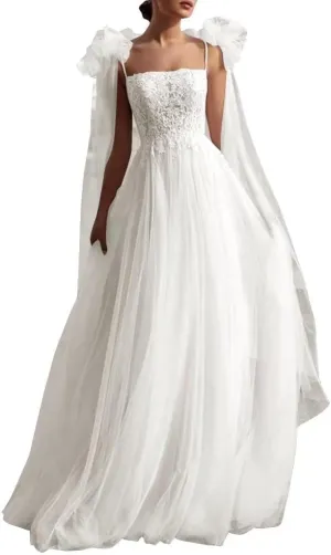 ALFEICE Long Sleeves Chiffon Wedding Dresses for Bride Off Shoulder Beach Wedding Bridal Gowns for Women