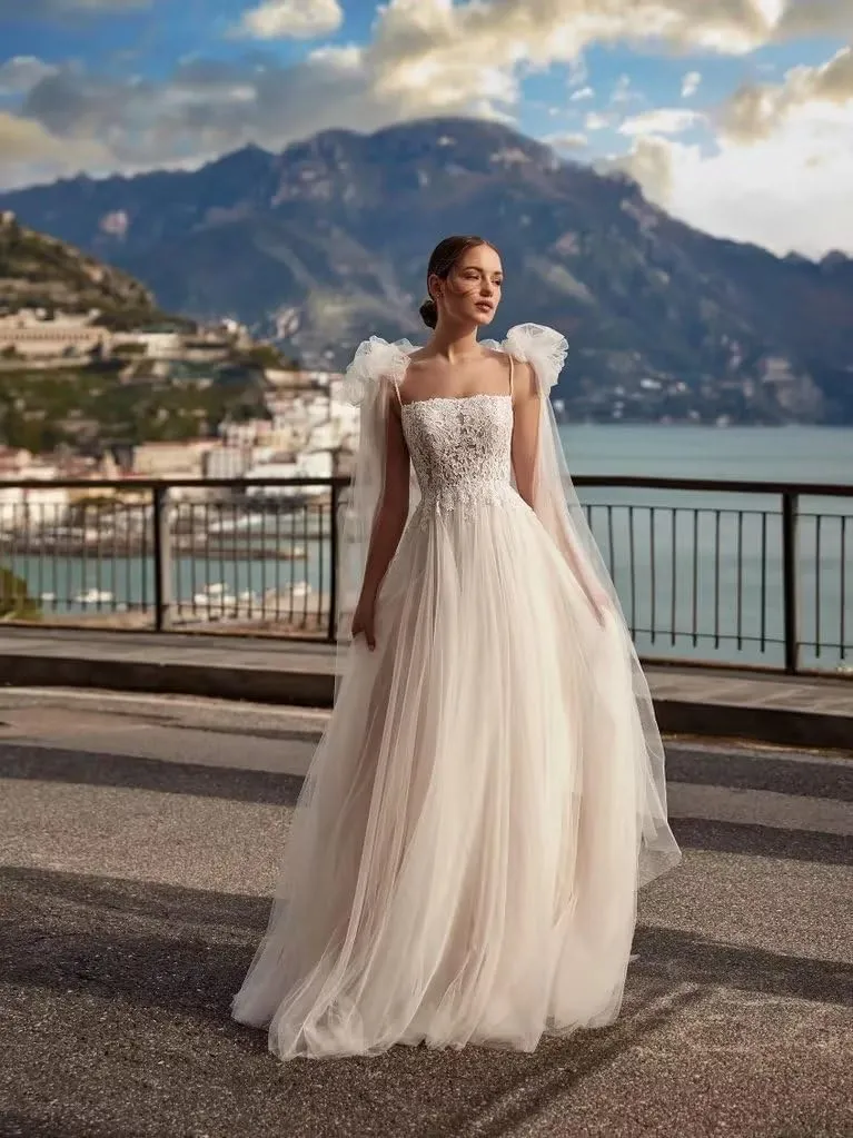 ALFEICE Long Sleeves Chiffon Wedding Dresses for Bride Off Shoulder Beach Wedding Bridal Gowns for Women