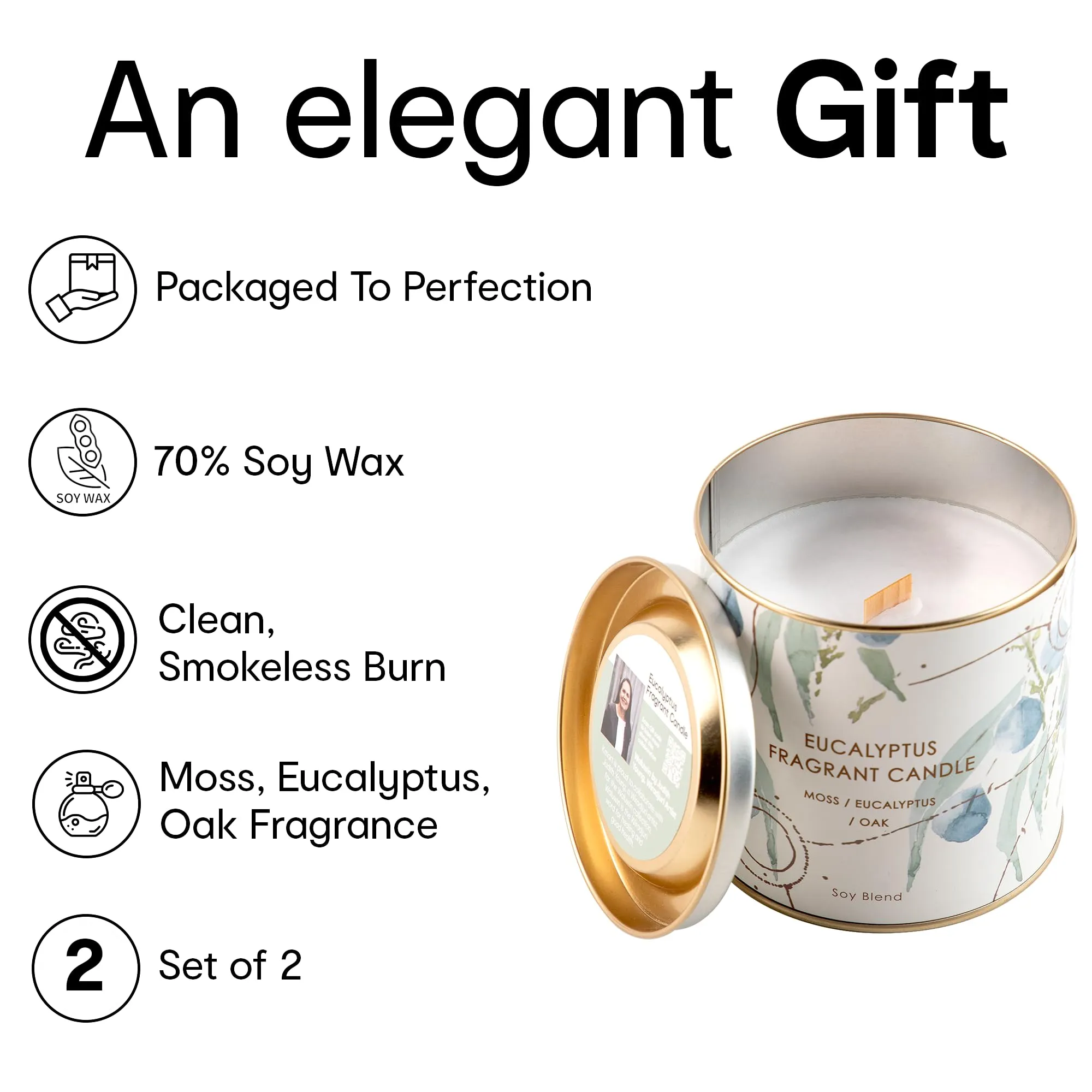 Anko Pack of 2 Eucalyptus Scented Soy Blend Candles | Long-Lasting 125-Hour Burn Time | Invigorating White Moss, Eucalyptus, and Oak Fragrance | 720g Total | Perfume Candles for Home