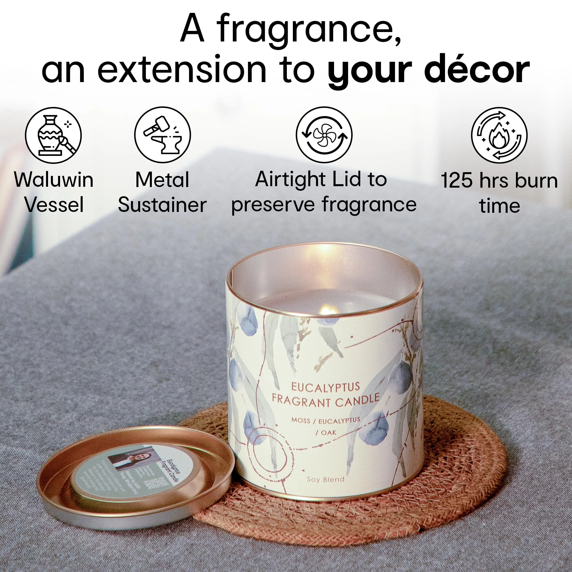 Anko Pack of 2 Eucalyptus Scented Soy Blend Candles | Long-Lasting 125-Hour Burn Time | Invigorating White Moss, Eucalyptus, and Oak Fragrance | 720g Total | Perfume Candles for Home