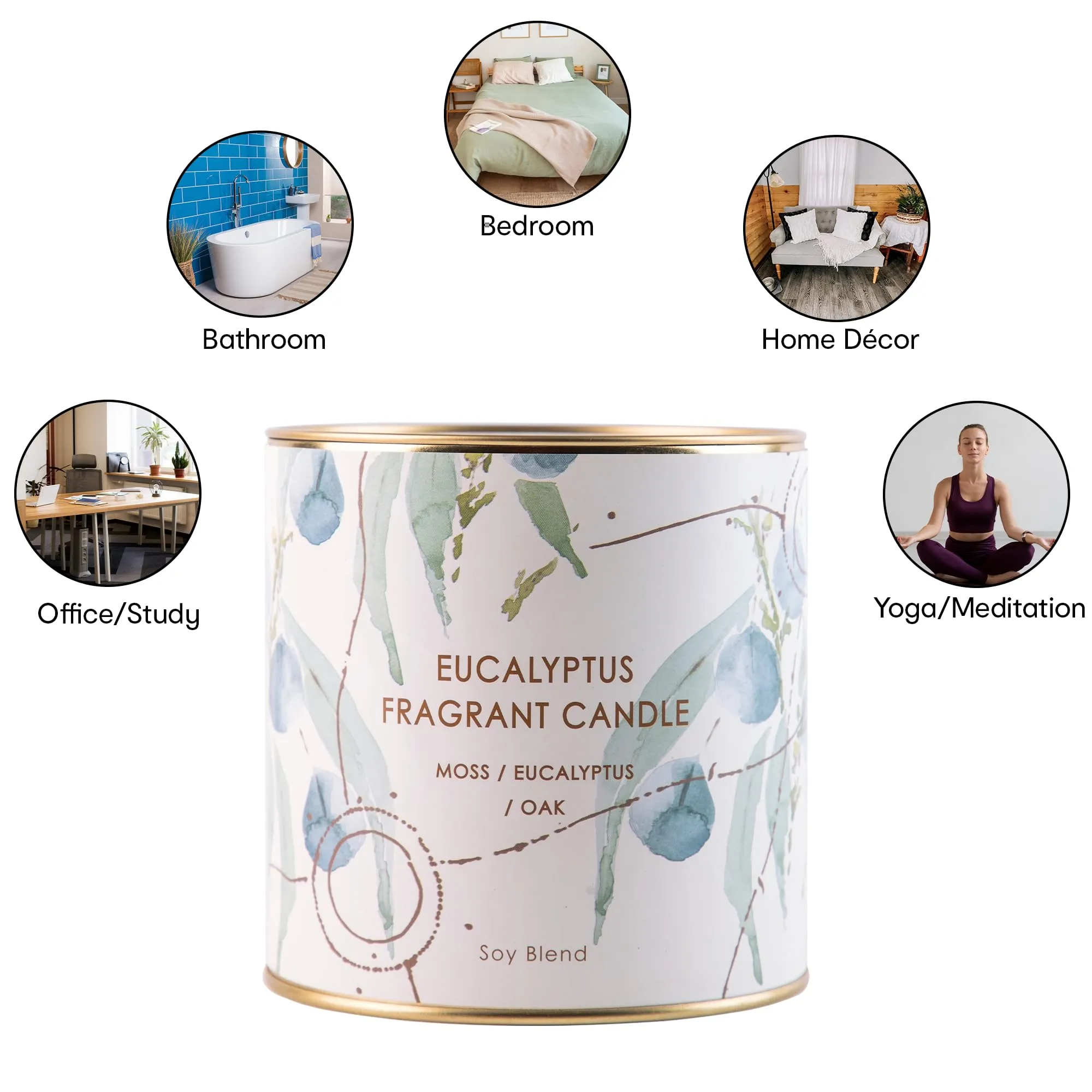 Anko Pack of 2 Eucalyptus Scented Soy Blend Candles | Long-Lasting 125-Hour Burn Time | Invigorating White Moss, Eucalyptus, and Oak Fragrance | 720g Total | Perfume Candles for Home