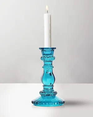 Antique Blue Glass Candle Stand | 3 x 1.5 x 6 inches