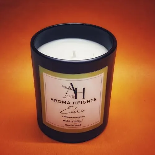 Aroma Heights Elixir Scented Candle | Black Jar | 100% Soy Wax Candle for Home Decor & Aromatherapy | Lemongrass Scent | 160 GMS | Burn Time Upto 70 Hours | Best Fragrance Candle for Gifting
