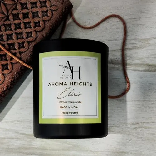 Aroma Heights Elixir Scented Candle | Black Jar | 100% Soy Wax Candle for Home Decor & Aromatherapy | Lemongrass Scent | 160 GMS | Burn Time Upto 70 Hours | Best Fragrance Candle for Gifting