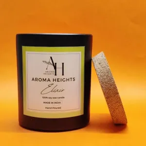 Aroma Heights Elixir Scented Candle | Black Jar | 100% Soy Wax Candle for Home Decor & Aromatherapy | Lemongrass Scent | 160 GMS | Burn Time Upto 70 Hours | Best Fragrance Candle for Gifting