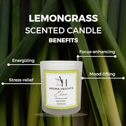 Aroma Heights Elixir Scented Candle | Black Jar | 100% Soy Wax Candle for Home Decor & Aromatherapy | Lemongrass Scent | 160 GMS | Burn Time Upto 70 Hours | Best Fragrance Candle for Gifting