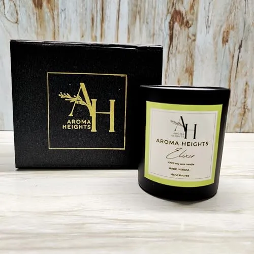 Aroma Heights Elixir Scented Candle | Black Jar | 100% Soy Wax Candle for Home Decor & Aromatherapy | Lemongrass Scent | 160 GMS | Burn Time Upto 70 Hours | Best Fragrance Candle for Gifting