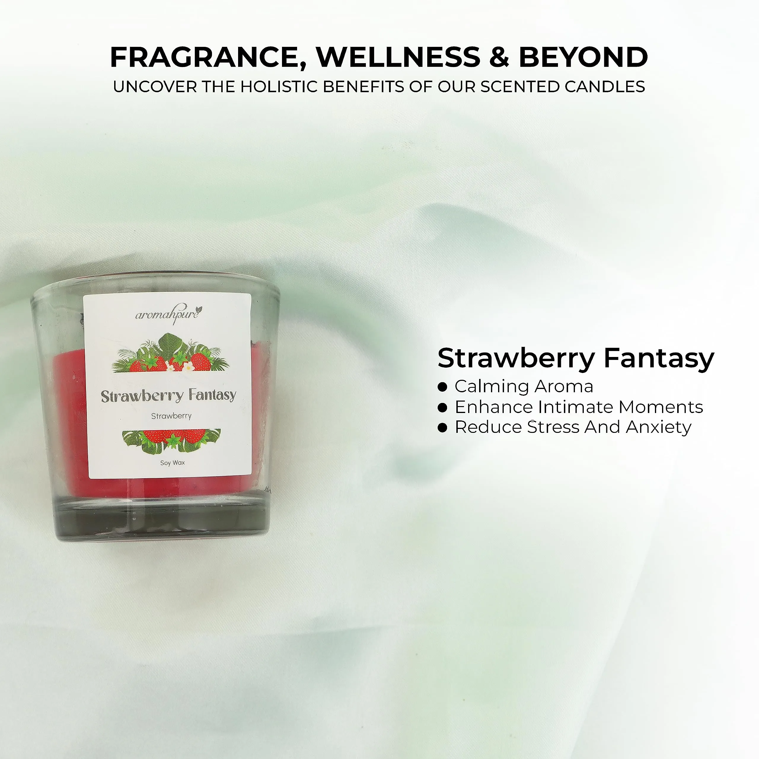 Aromahpure Scented Candle (120 Hours) | Strawberry, Frangipani, Lemongrass, Mint & Lemon Scented Candle | 100% Soy wax, Smokeless Candle | Pack of 8 | Long Lasting Aroma Candles| Scented Candles For Home Décor