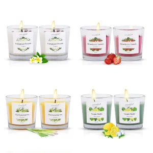 Aromahpure Scented Candle (120 Hours) | Strawberry, Frangipani, Lemongrass, Mint & Lemon Scented Candle | 100% Soy wax, Smokeless Candle | Pack of 8 | Long Lasting Aroma Candles| Scented Candles For Home Décor