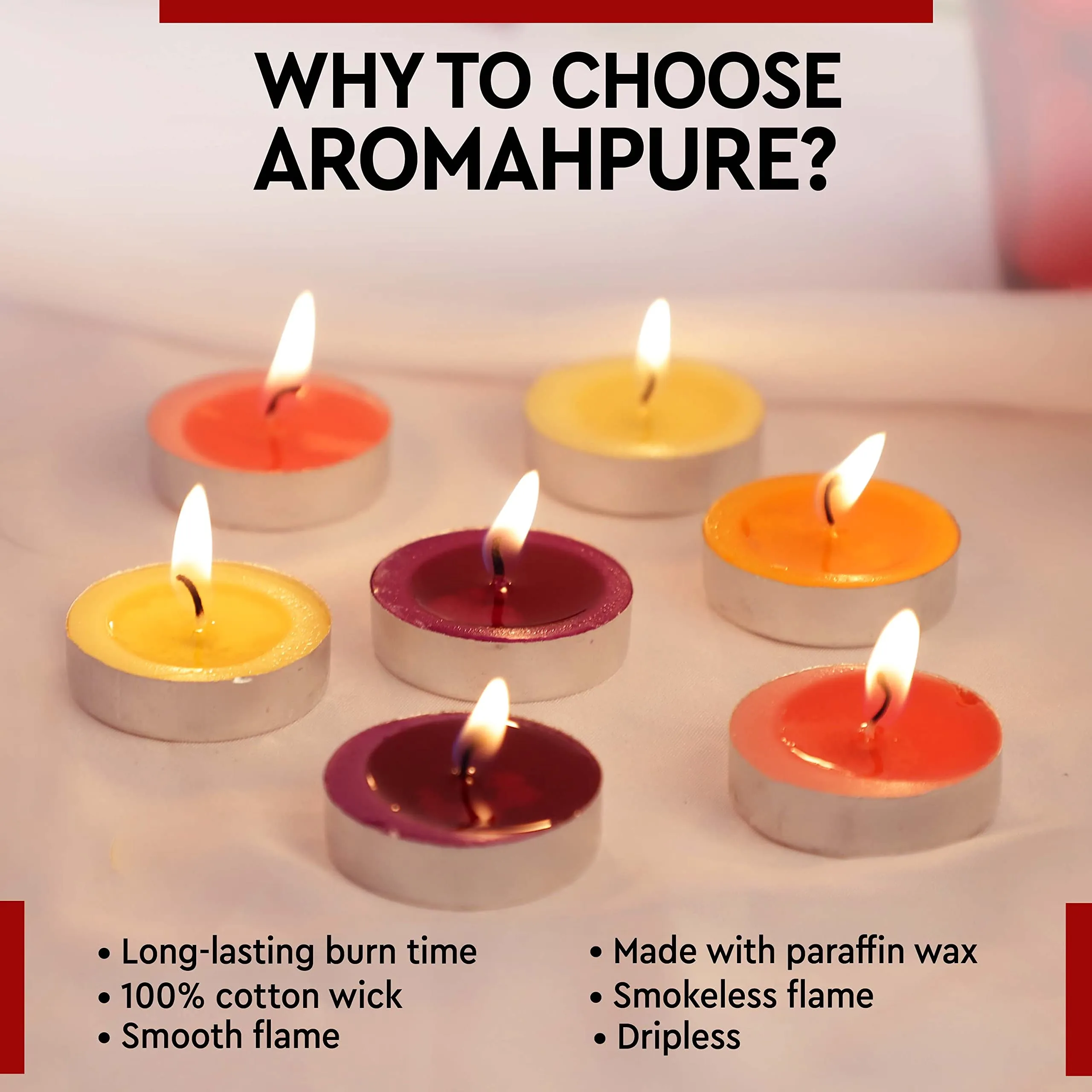 Aromahpure Scented Decorative Tealight Candles | Wax Tealight Candle | 10 gm, 200 Pcs |Assorted Smokeless Candles | 3 Hours Burning Time Guaranteed | for Home Decoration & Celebration