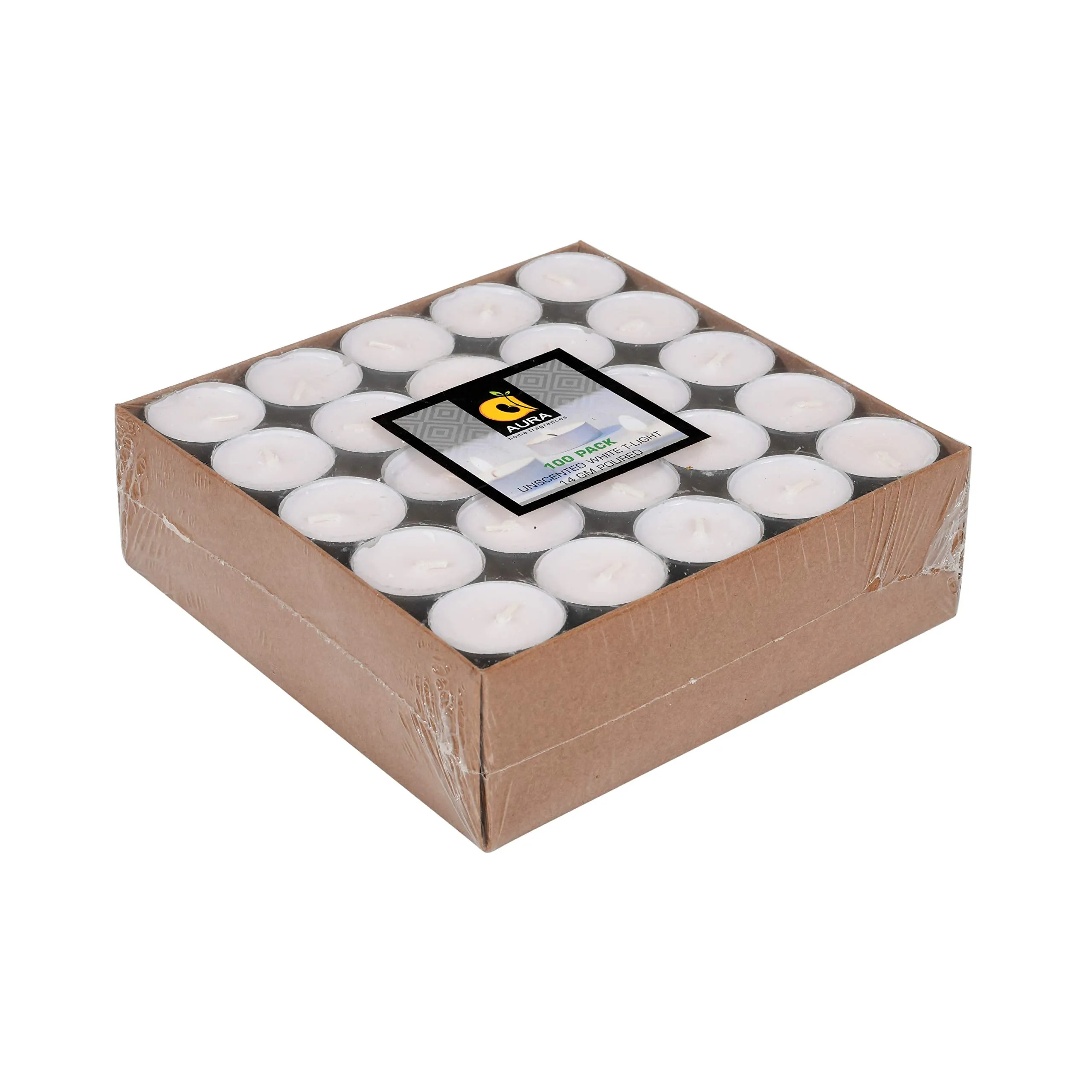 AURA Unscented Soy Wax Tea Light Candles with Bees Wax Bar (Pack of 300   2 Bees Wax Pellets), White