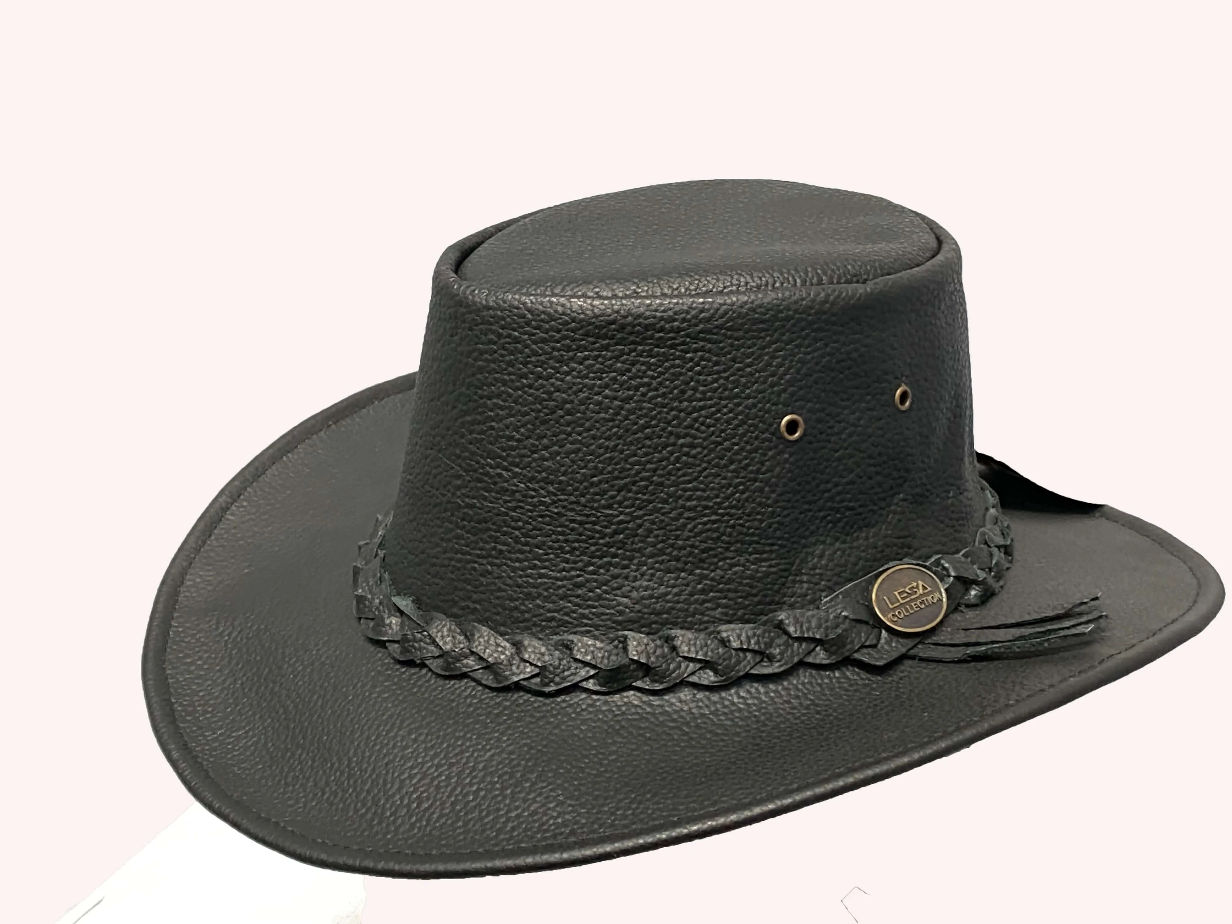 Australian Western Style Real Leather Cowboy Bush Hat Black Outback Style