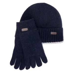 Barbour Carlton Beanie & Gloves Gift Set Navy
