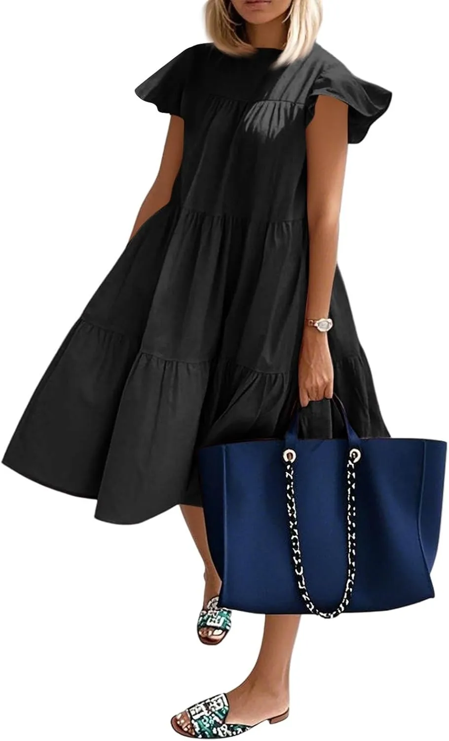 BAXLIMEK Babydoll Dresses for Women,2025 Summer Cute Pleated Ruffle Cap Sleeve Mini Dress,Flowy Tiered Beach Vacation Dress