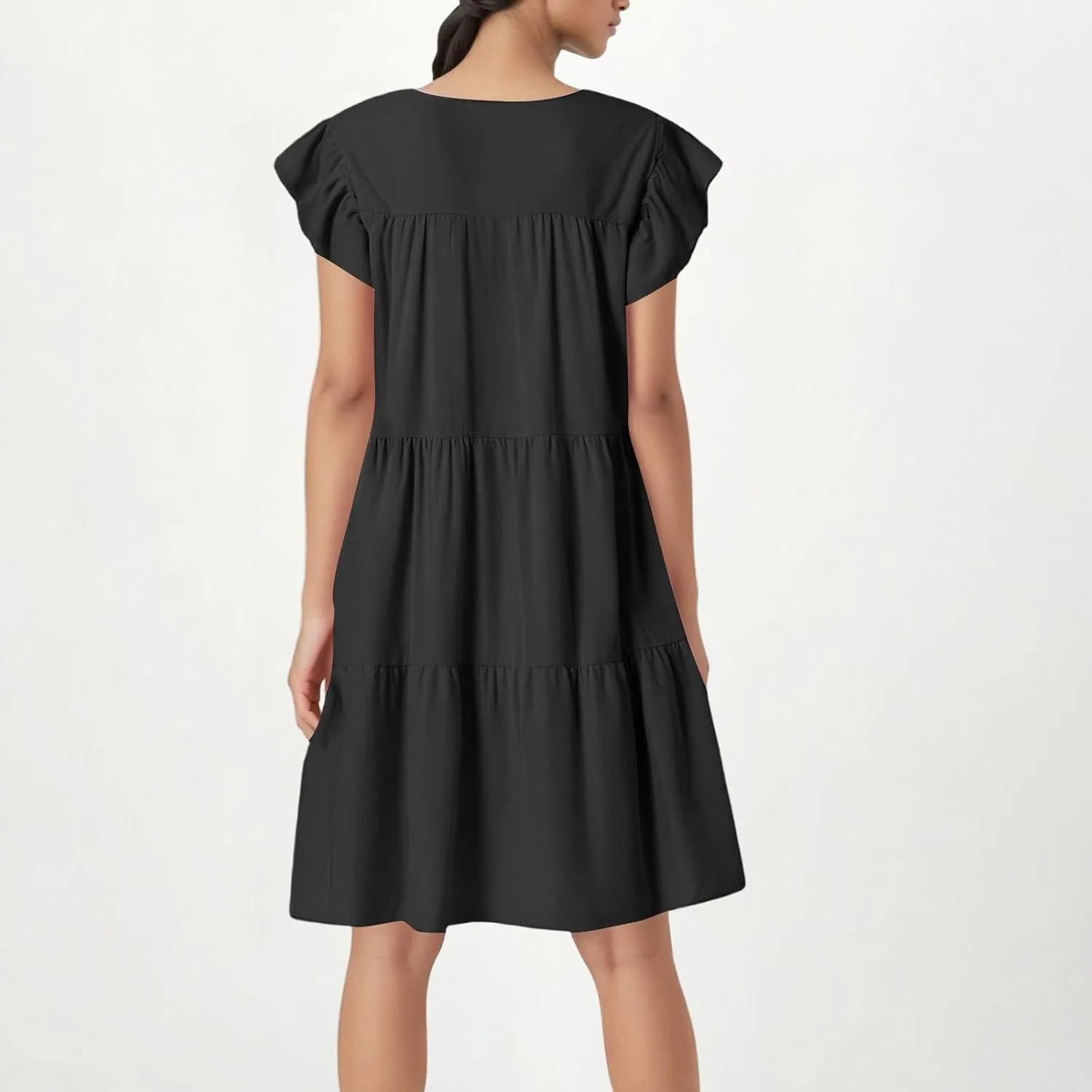 BAXLIMEK Babydoll Dresses for Women,2025 Summer Cute Pleated Ruffle Cap Sleeve Mini Dress,Flowy Tiered Beach Vacation Dress