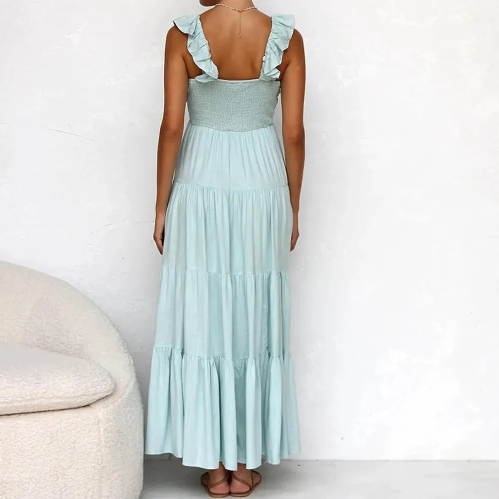 Bciopll Women Summer Cotton Dress Sexy V-Neck Sleeveless Solid Sundress Holiday Beach A-Line Maxi Dresses