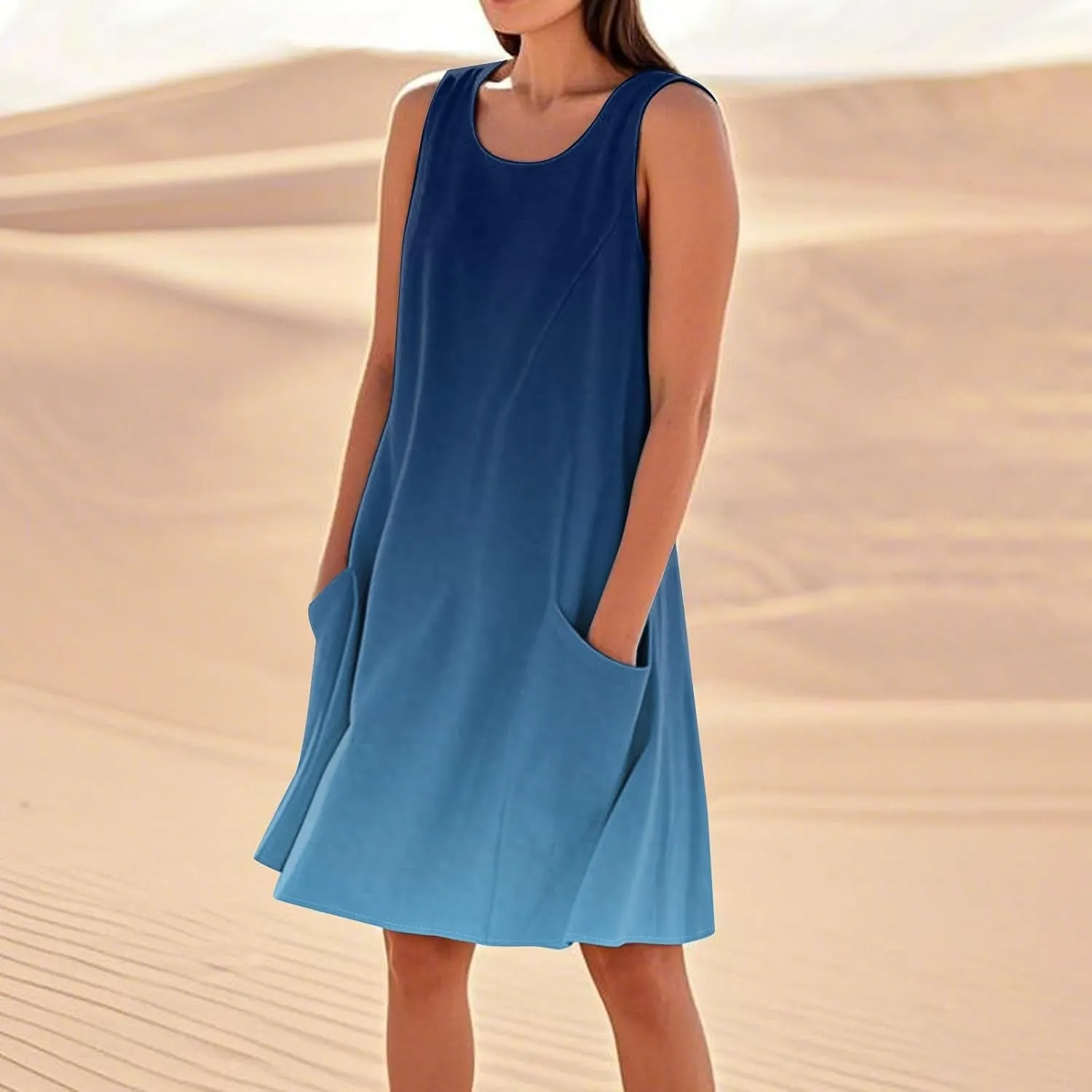 Beach Dresses for Women 2025 Vacation Summer Sleeveless Linen Midi Dress Flowy Plus Size Boho Dresses with Pocket