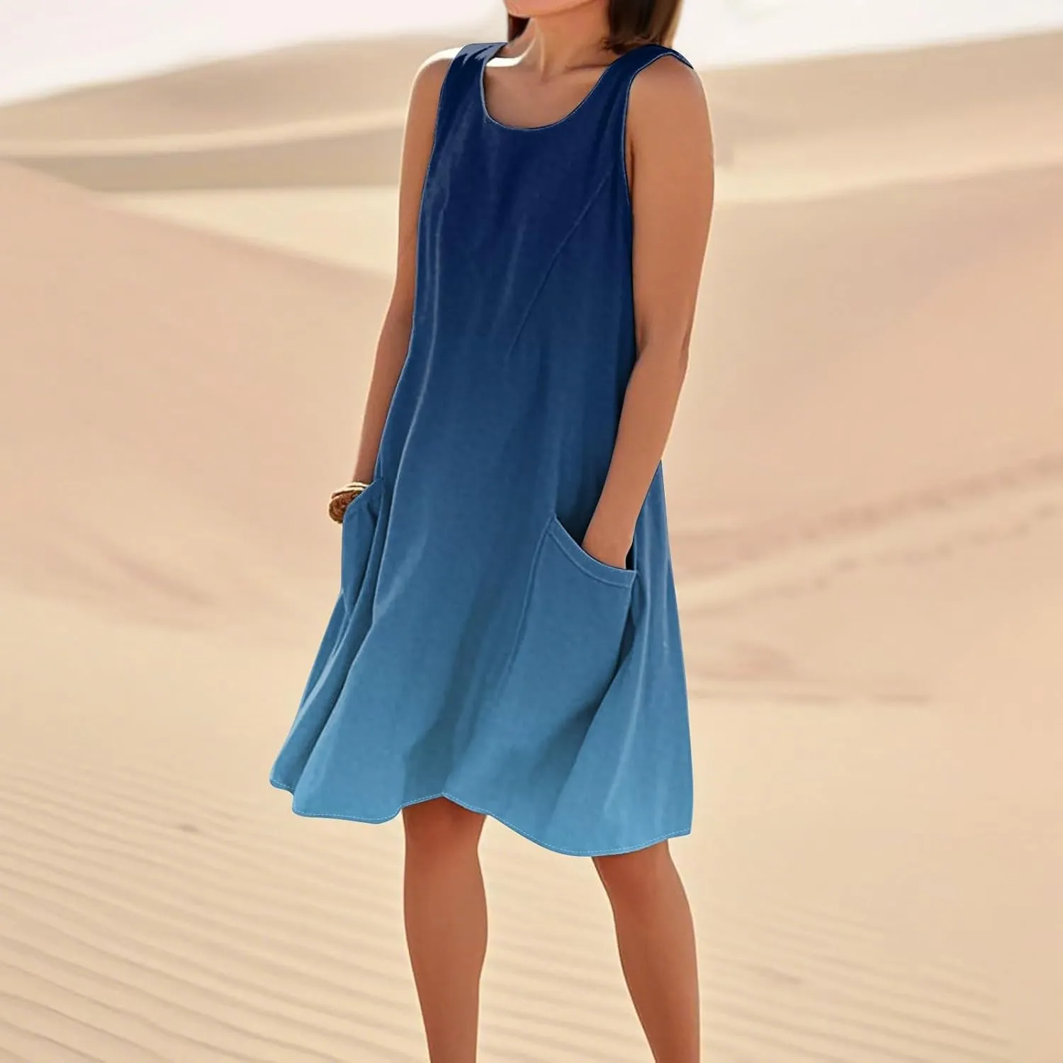 Beach Dresses for Women 2025 Vacation Summer Sleeveless Linen Midi Dress Flowy Plus Size Boho Dresses with Pocket